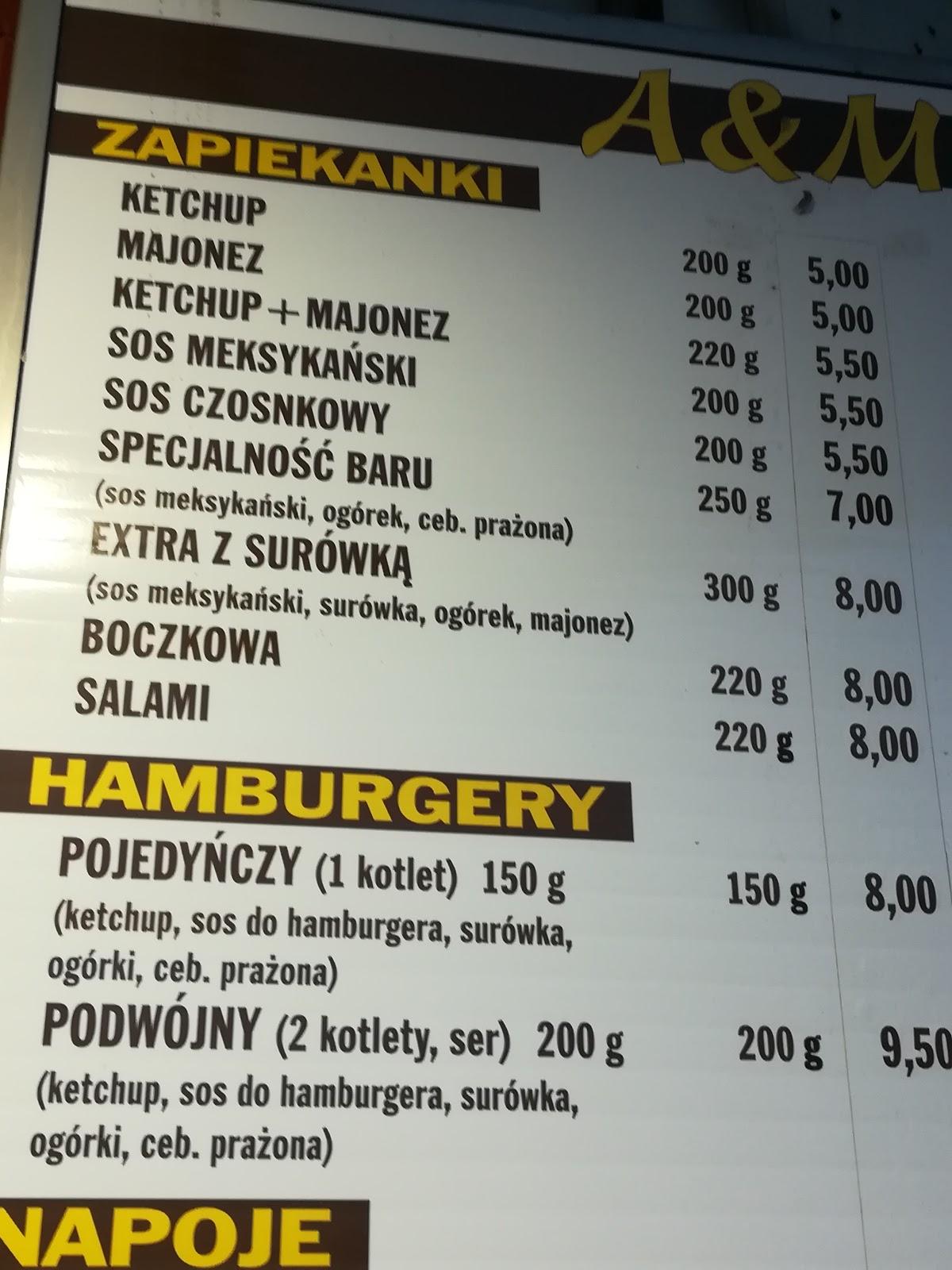 Menu At Zapiekanki Hamburgery AM Pub Bar Olsztyn