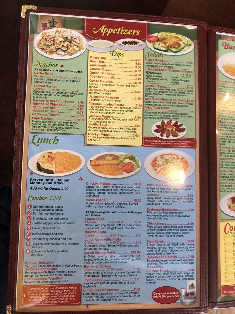 Menu at El Nopal restaurant, Jeffersonville, 700 W Riverside Dr 400