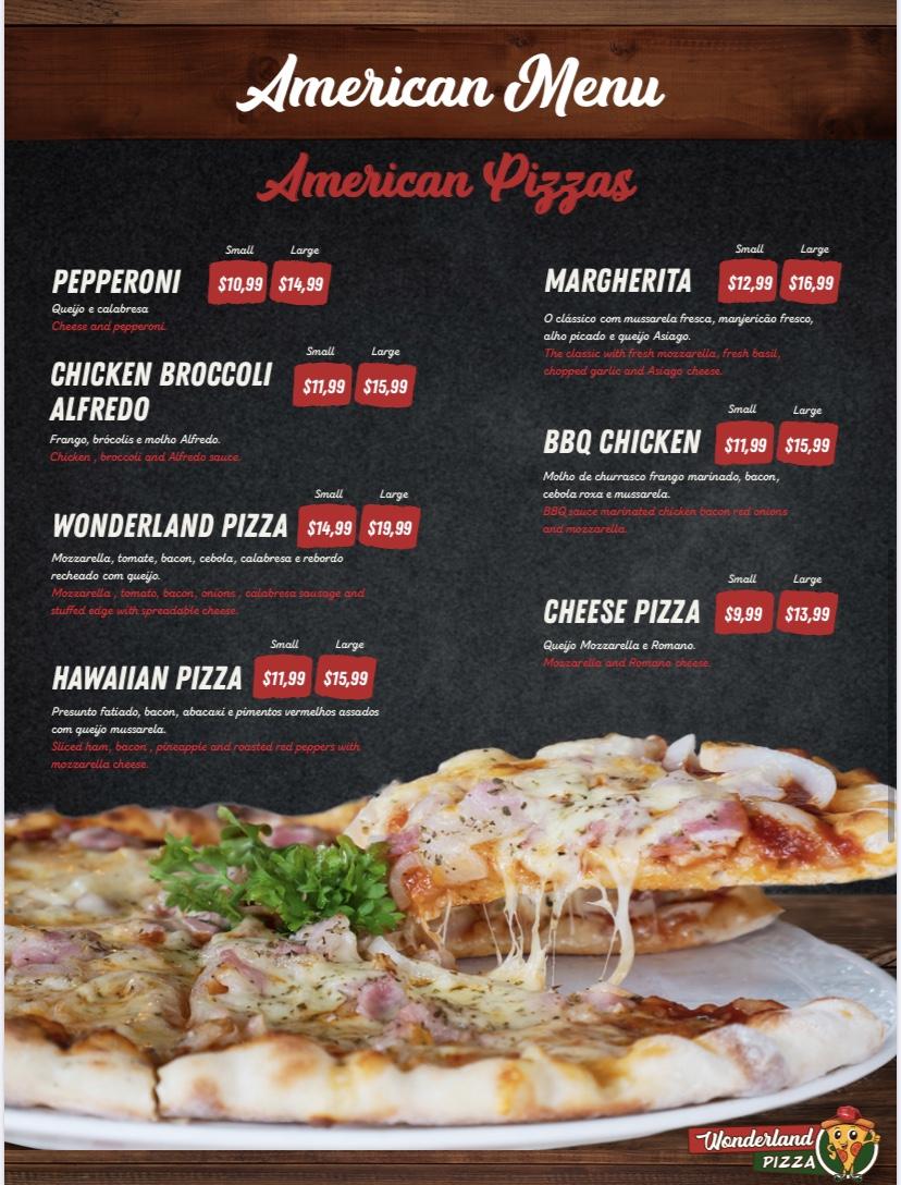 Menu at Wonderland Pizza pizzeria, Holliston