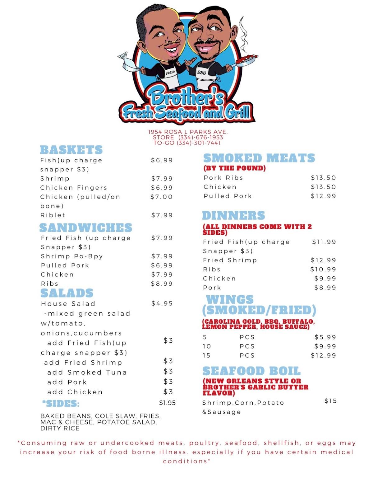 Menu at Brother's Fresh Seafood and Grill restaurant, Montgomery