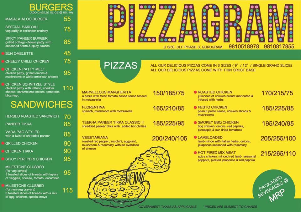 Pizzagram menu