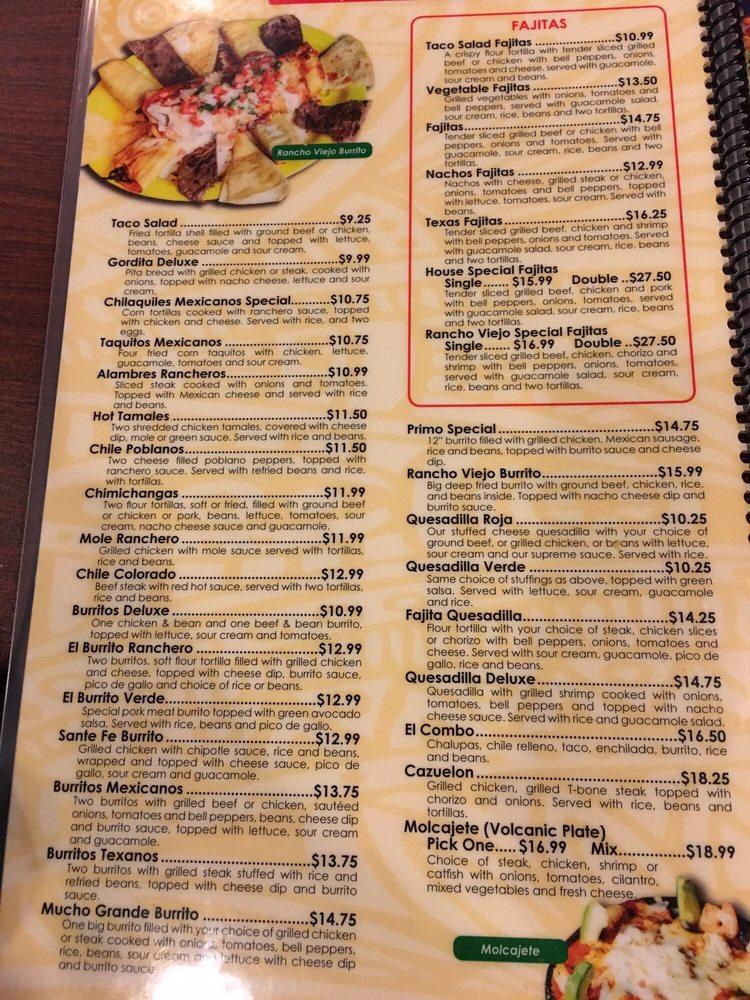 Menu at Rancho Viejo Geneseo restaurant, Geneseo