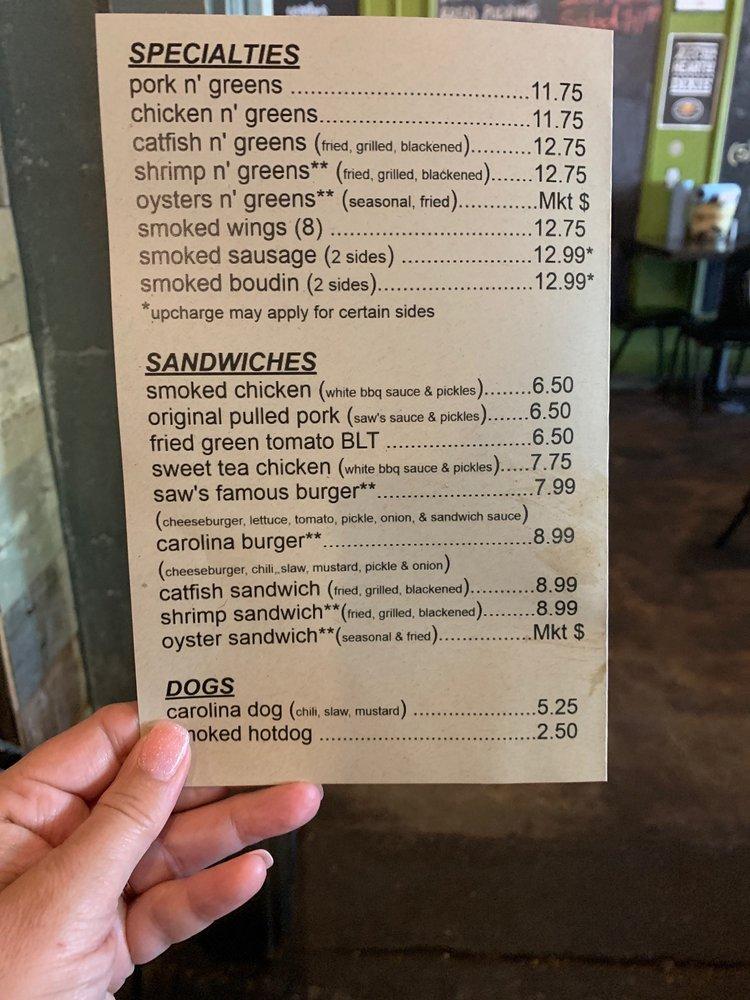 Menu at SAW’s Juke Joint pub & bar, Birmingham