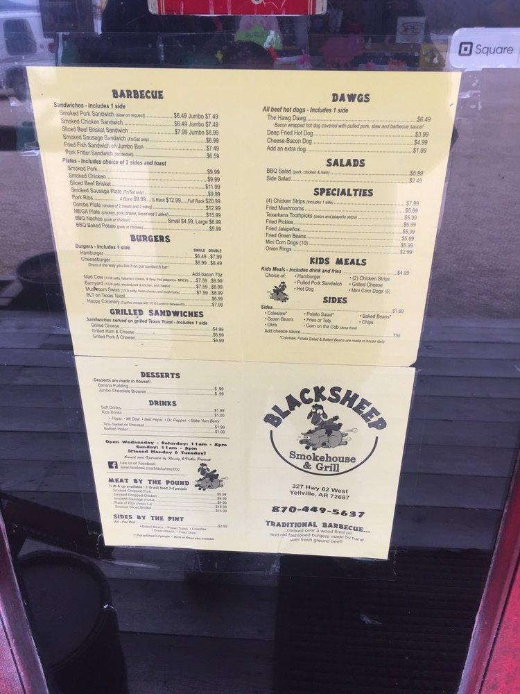 Menu at Blacksheep BBQ Smokehouse & Grill, Yellville