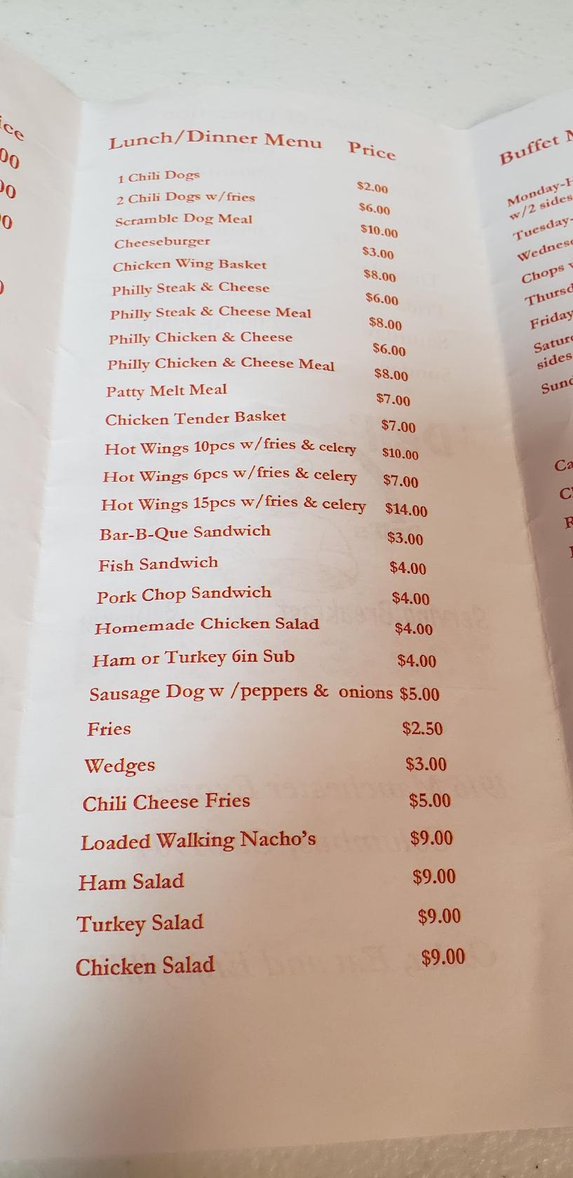 Menu at Dell's Food restaurant, Columbus