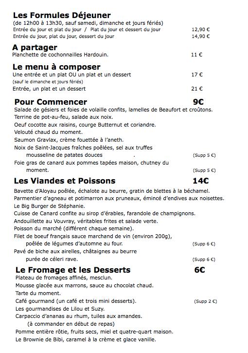 Menu at Le Val Joli restaurant, Vouvray