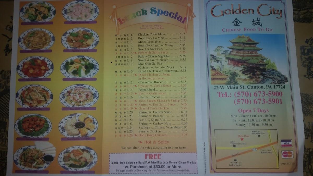 Menu at Golden City Chinese restaurant, Canton