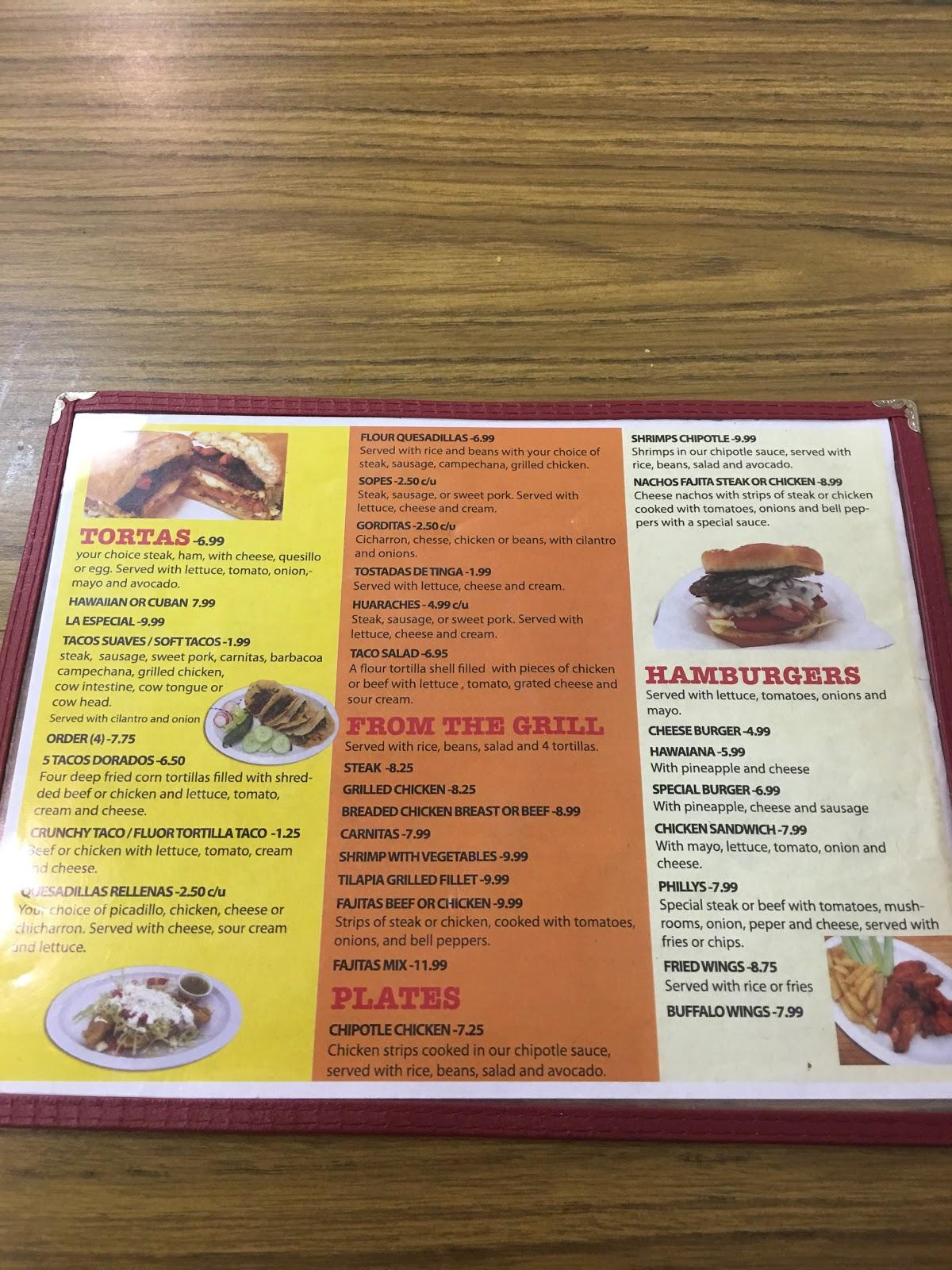 Menu at La blanca taqueria restaurant, Kannapolis