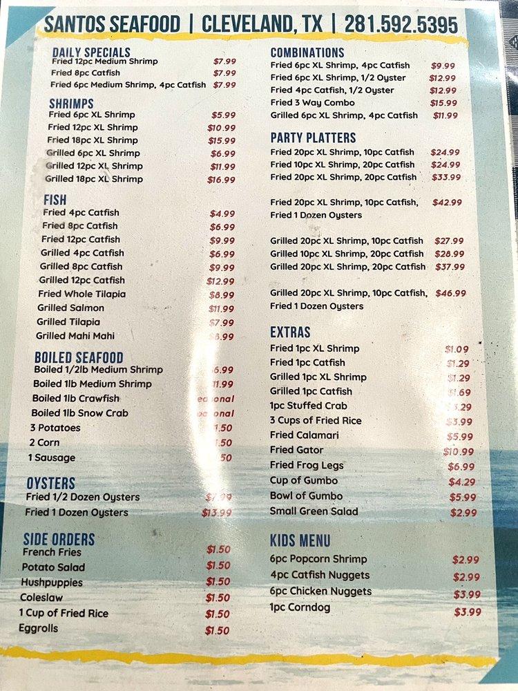 Menu at Santos Seafood restaurant, Cleveland