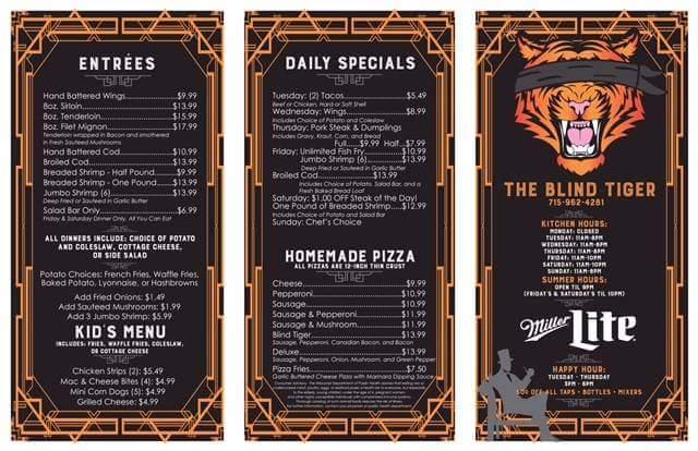 Menu At The Blind Tiger Bar Grill Colfax