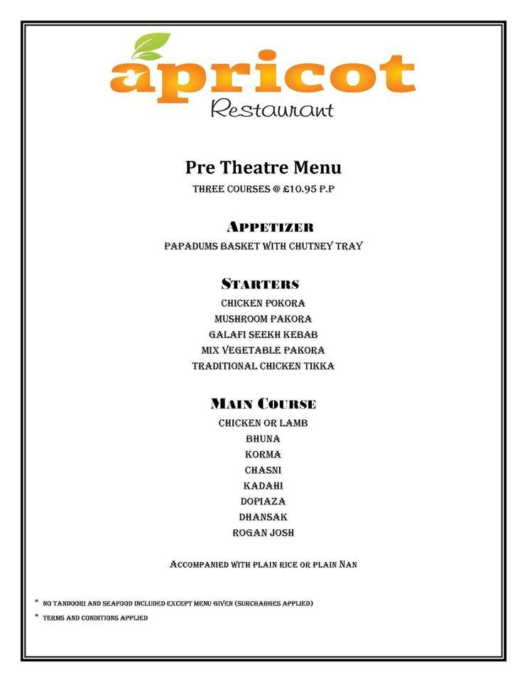 Menu at Apricot Indian & Nepalese Restaurant, Dunfermline