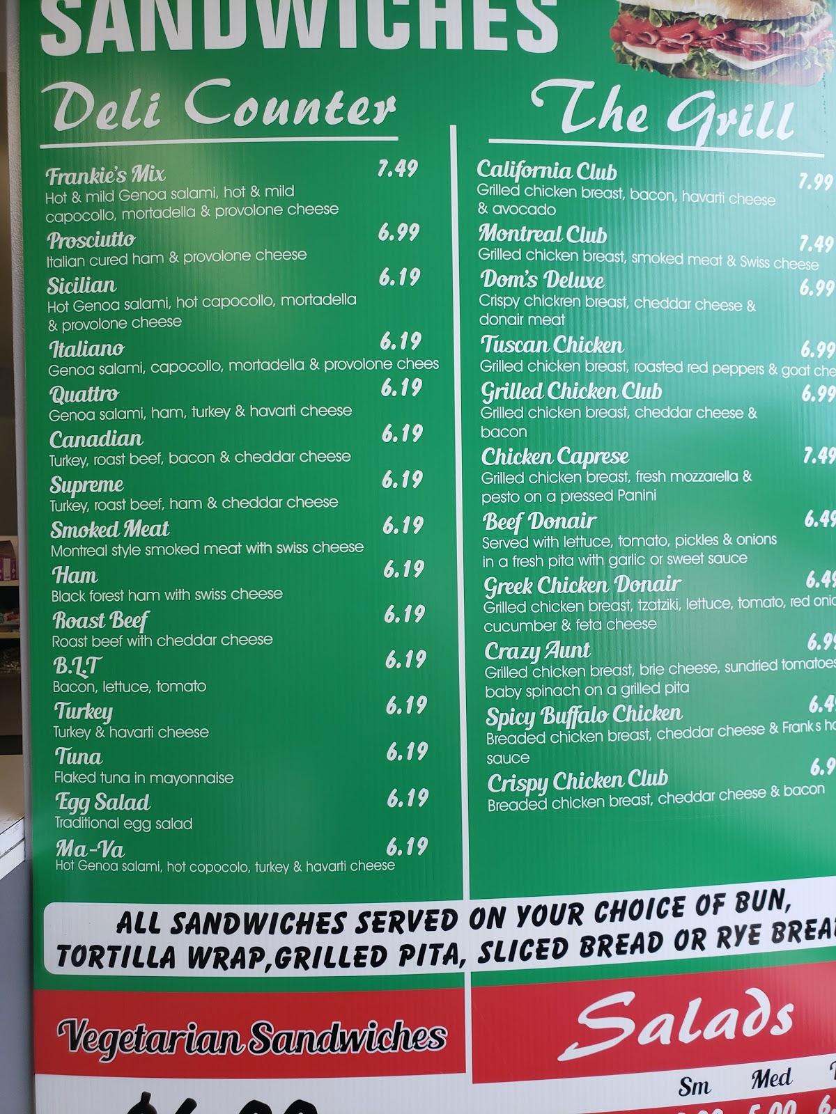 Menu at Frankie's Deli restaurant, Ottawa, 58 Antares Dr 7