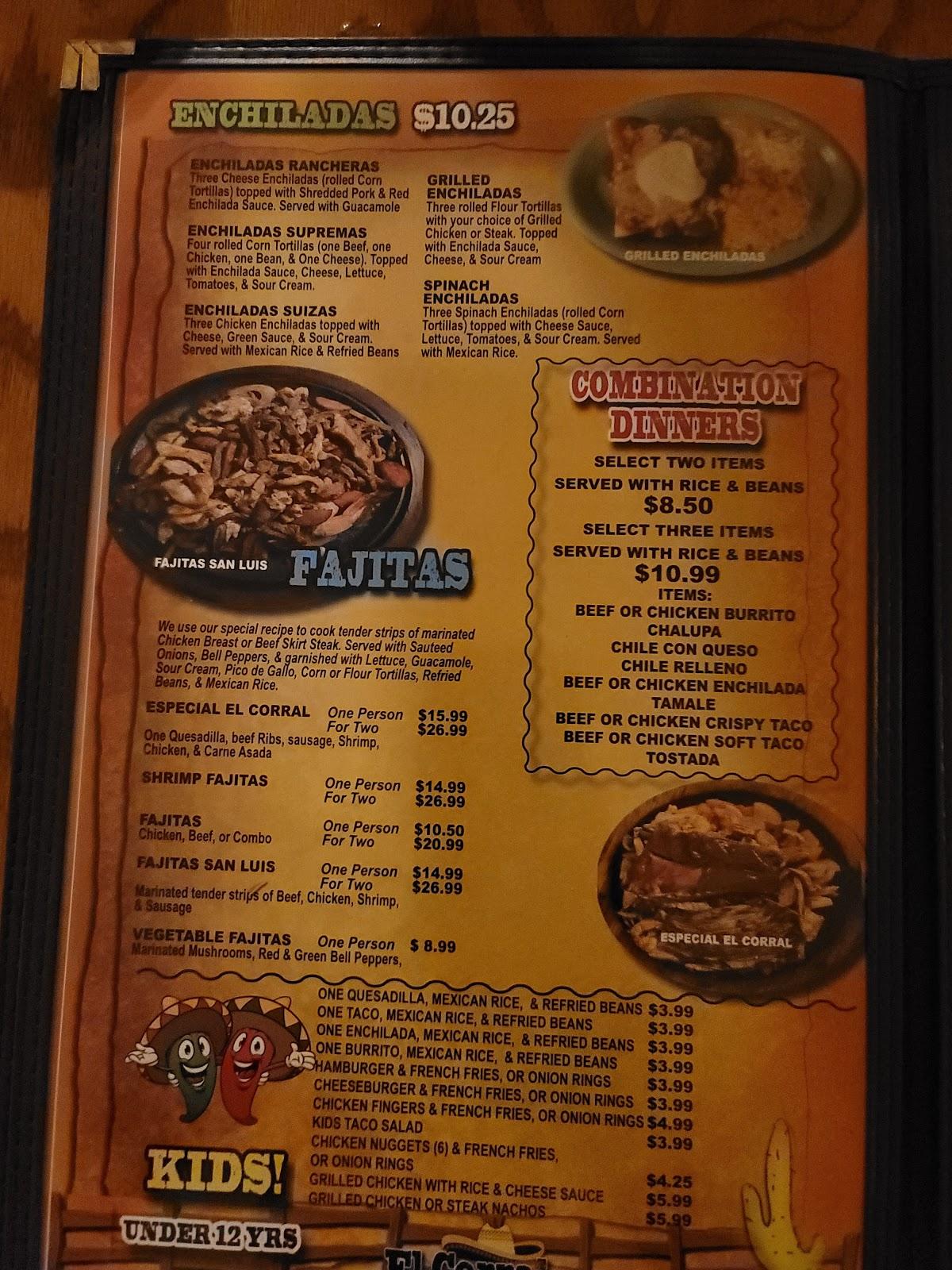 Menu at El Corral Mexican Restaurant, Gordonsville, 516 Gordonsville Hwy