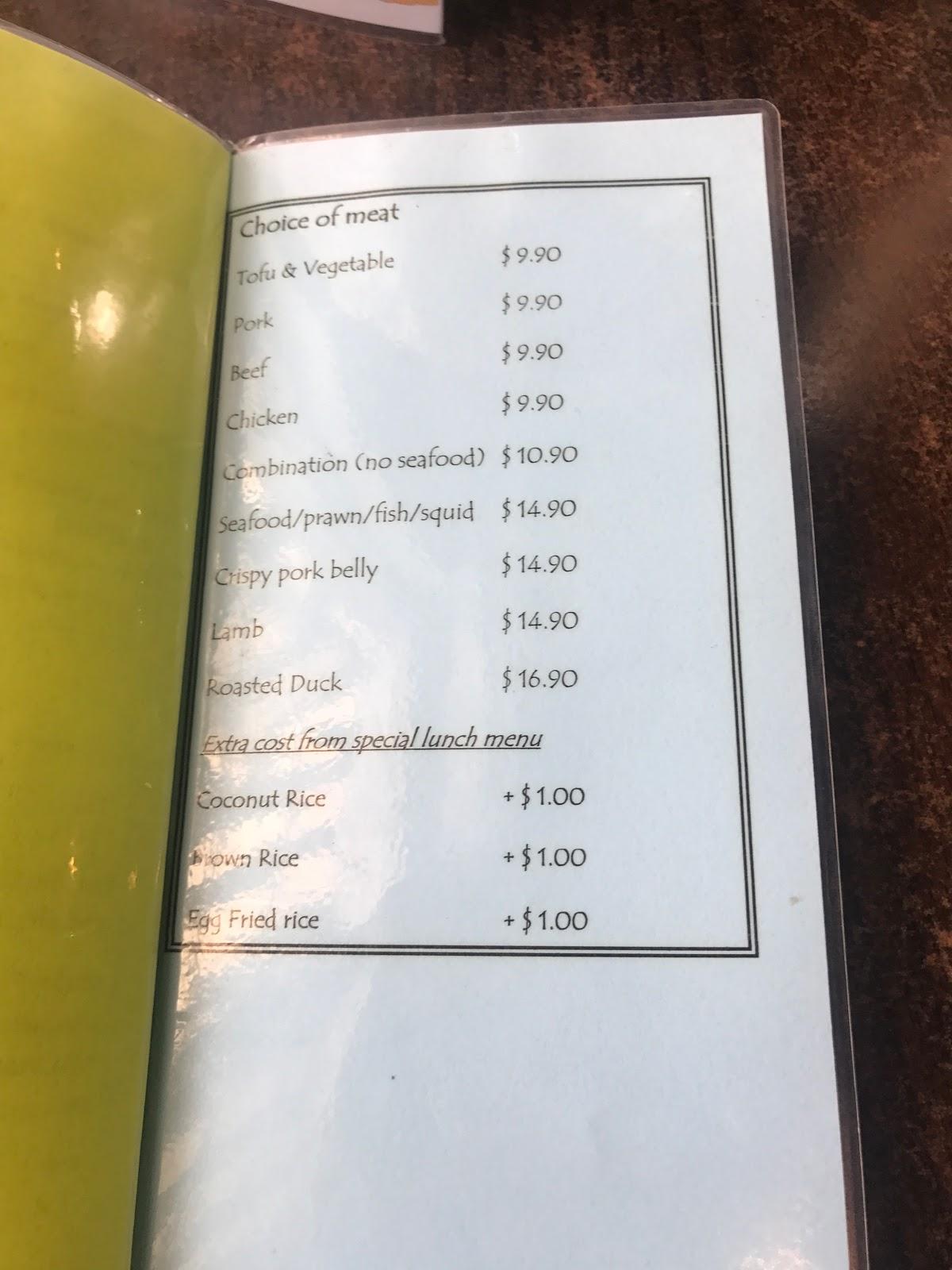 Menu at Rice Thai Tapas & Restaurant, Canberra