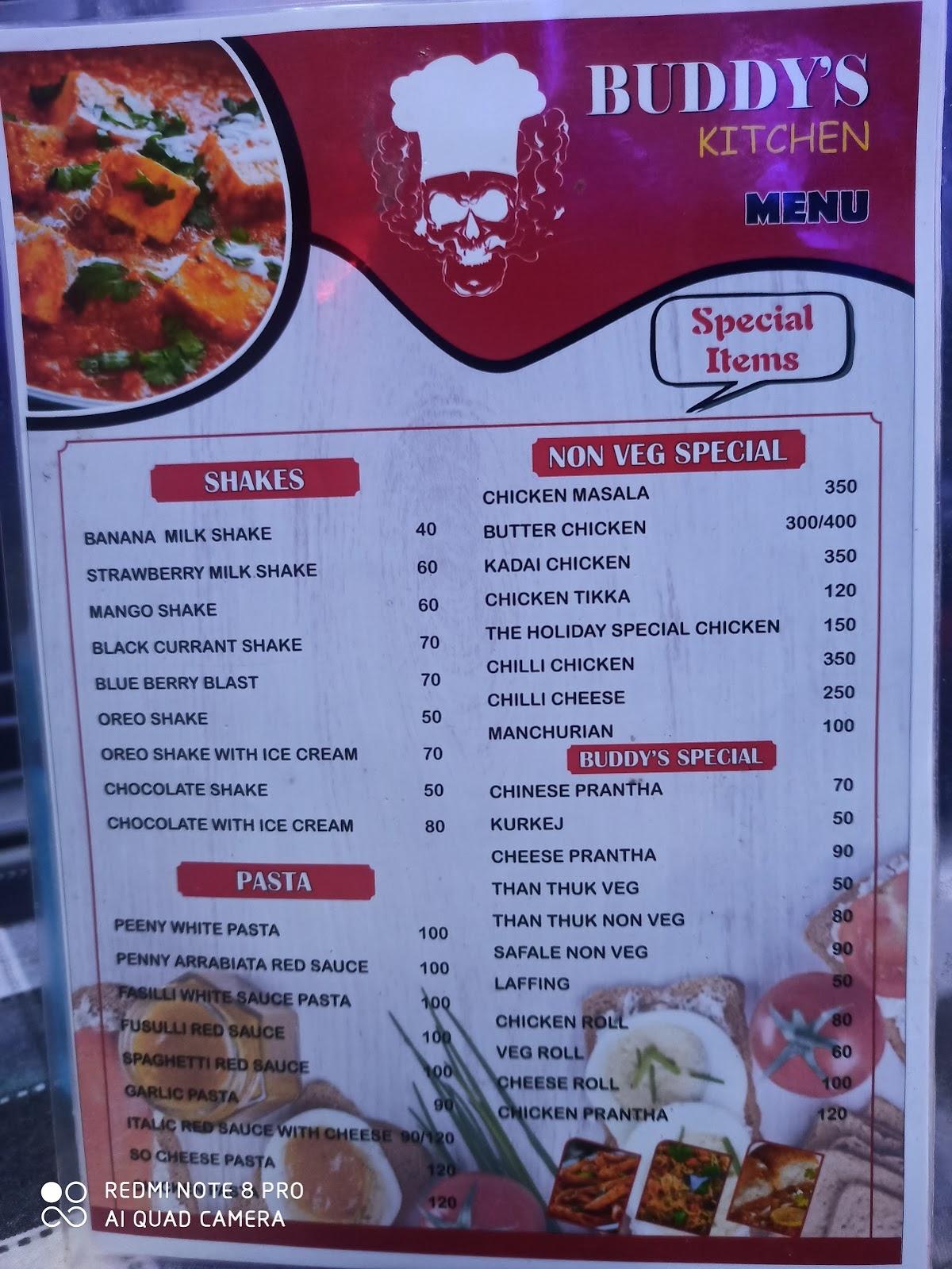 Menu at Buddy's food point, Shamshi