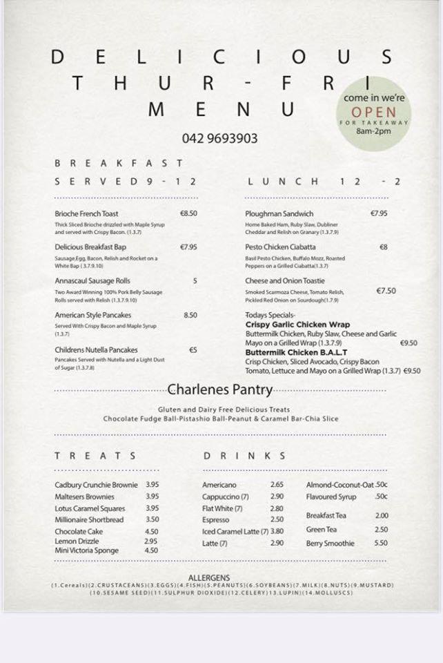 Menu at Delicious Coffee House & Deli, Kingscourt