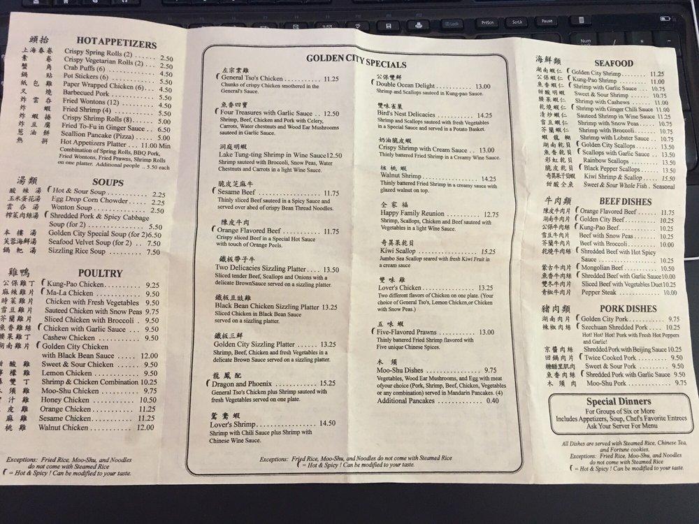 Menu at Golden City restaurant, Vancouver