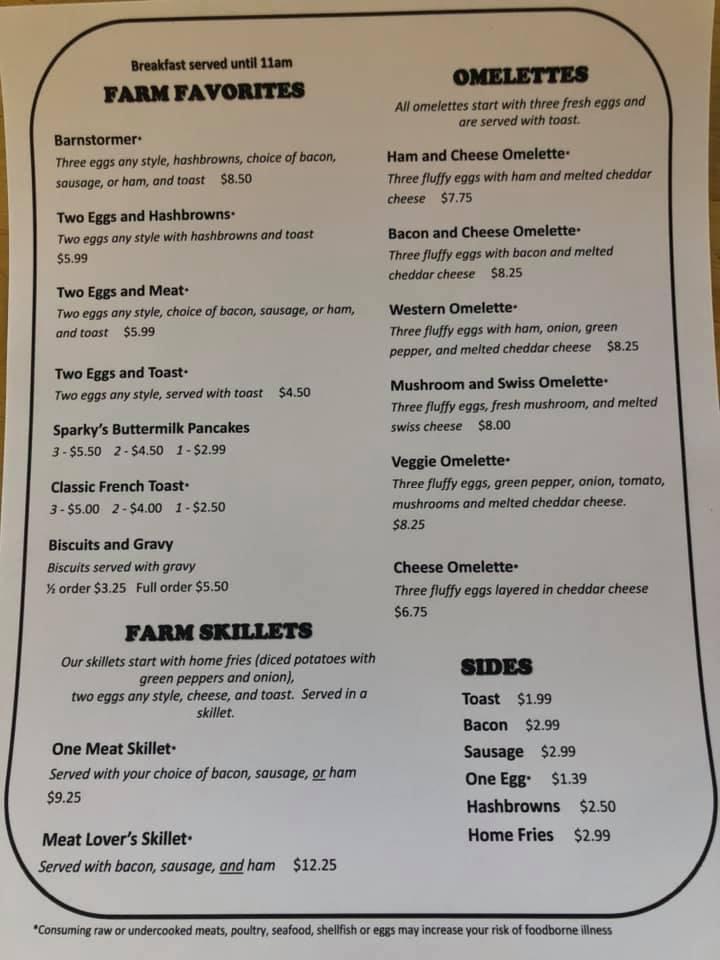 Menu at Wega Dairy Barn, Weyauwega