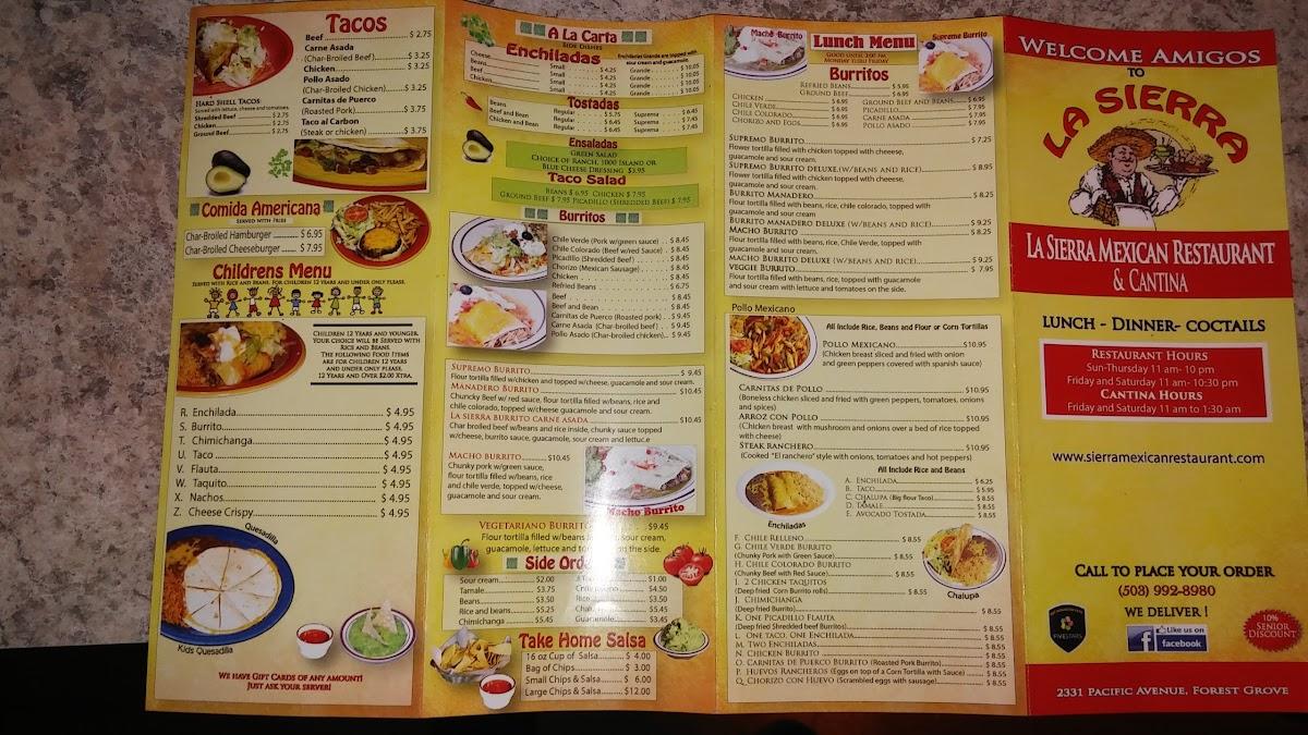 Menu at La Sierra restaurant, Forest Grove, 2331 Pacific Ave