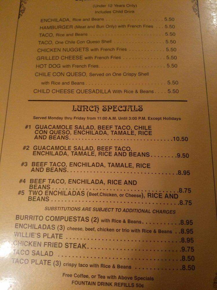 Menu at Rosie's Tamale House restaurant, Bee Cave, State Hwy 71