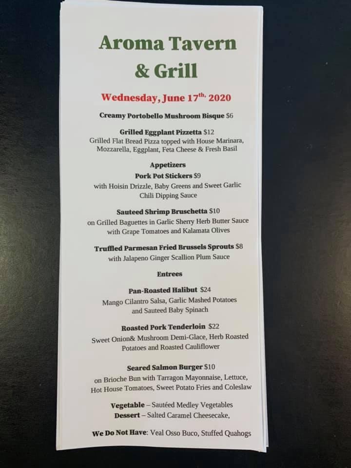 Menu at Aroma Tavern and Grill pub & bar, Plymouth