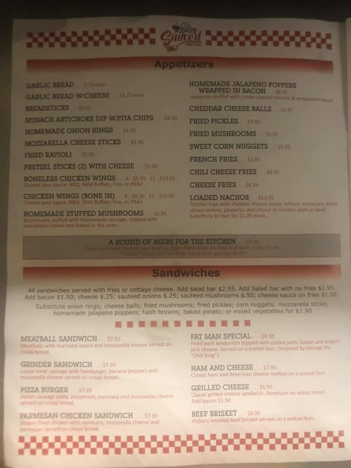 Menu At Sauced Pizza And Pub, Montezuma