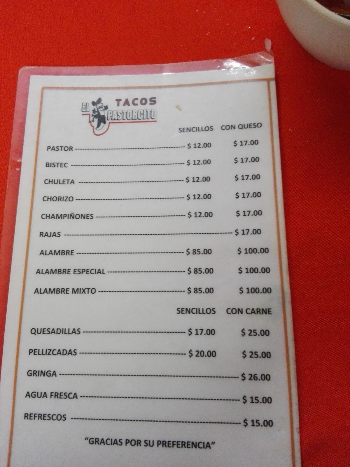 Menu at Tacos El Pastorcito restaurant, Tepic, club campestre