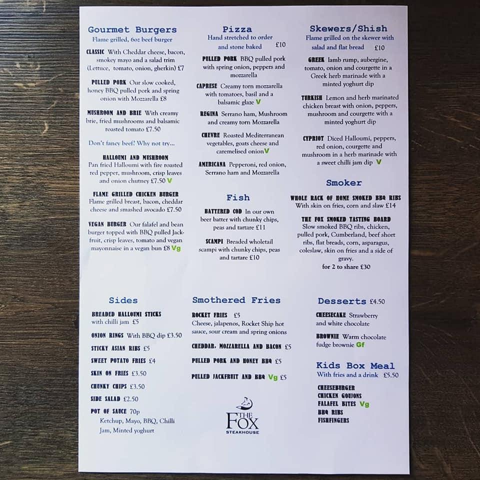 Menu at The Fox pub & bar, Norwich, Cromer Rd