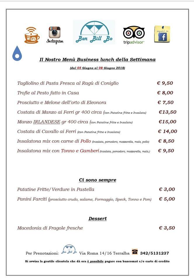 Menu di Bar Bill Bo Terralba 