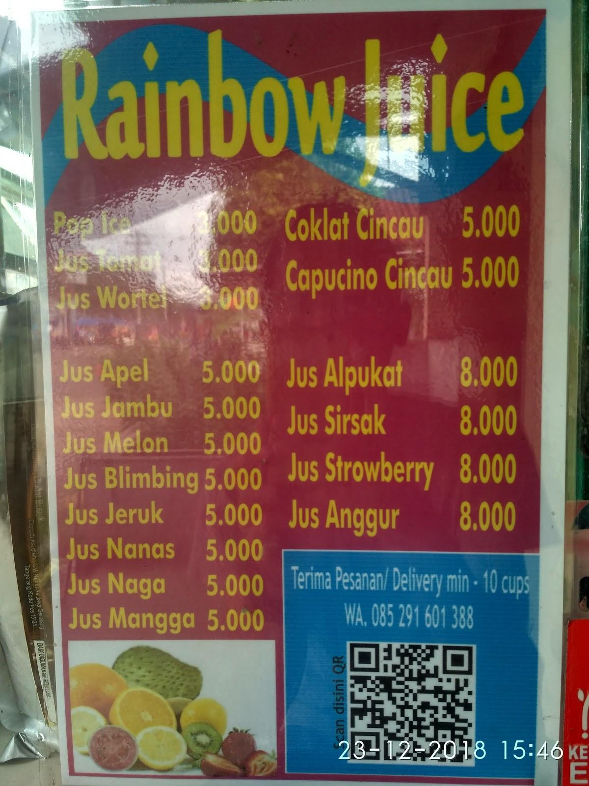 Menu at RAINBOW JUICE cafe, Banjarnegara
