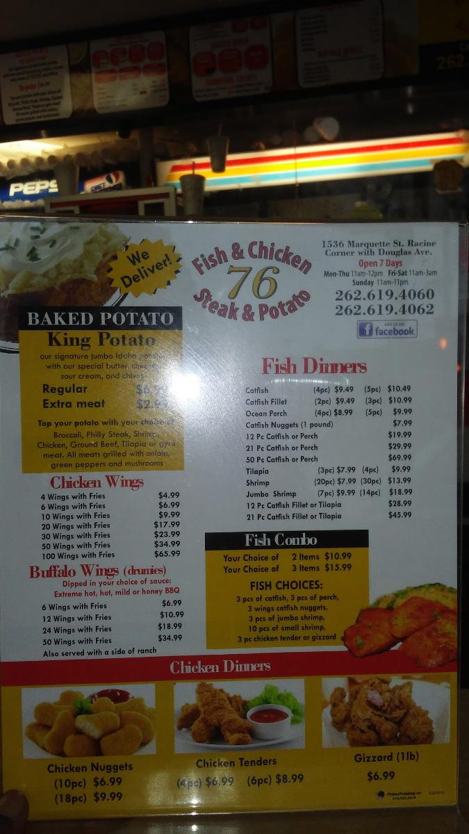 Menu at Zak’s Fish & Chicken 2 restaurant, Racine