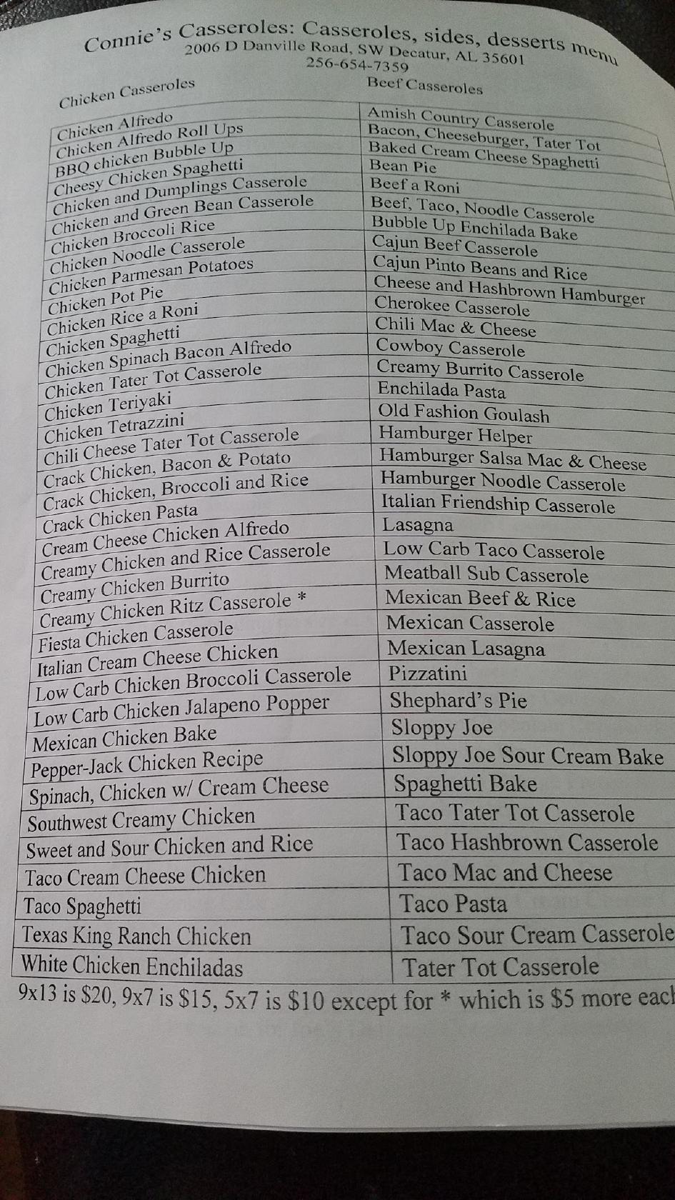 Menu at Joe's Deli and Connie's Casseroles restaurant, Decatur
