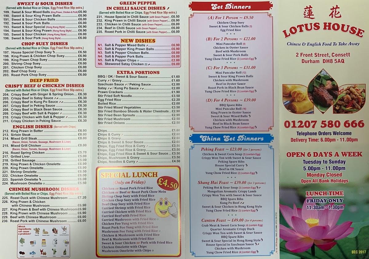 Menu at Lotus Chop Suey House restaurant, Consett, 2 Front St