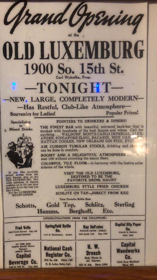 Menu at Old Luxemburg Inn steakhouse, Springfield