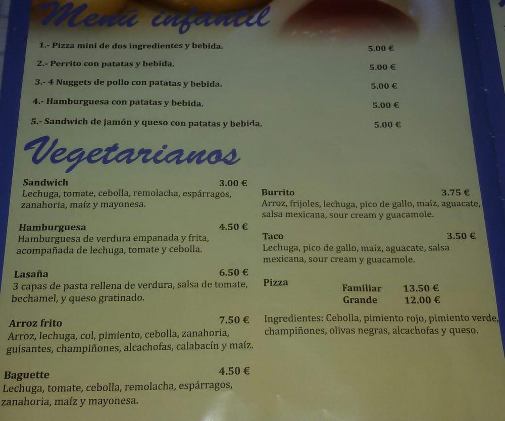 Carta de Restaurante Pizza & Pasta, Rota, Av. de la Diputación