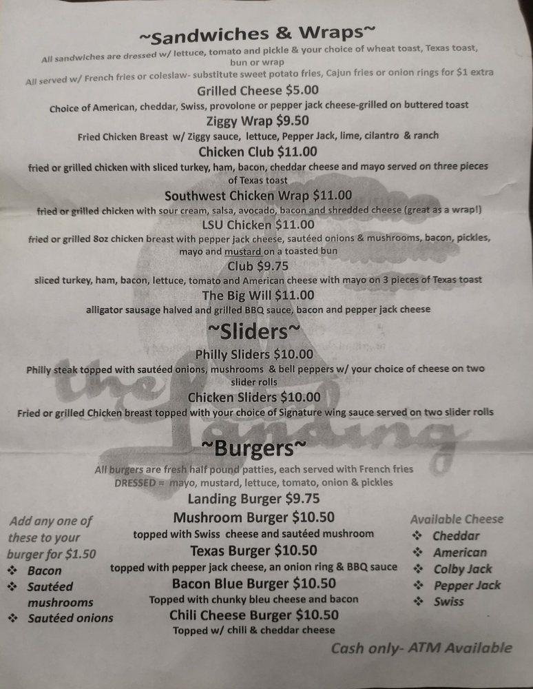 Menu at Landing Bar & Grill, Slidell, Pontchartrain Dr
