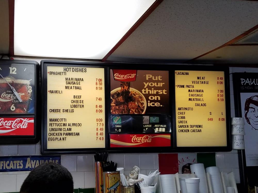 Menu at Paul's Deli restaurant, Westminster
