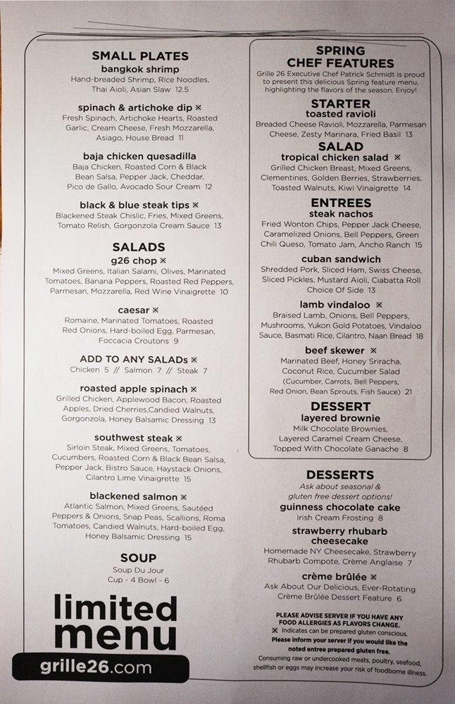 Menu at Grille 26 pub & bar, Sioux Falls, S Western Ave