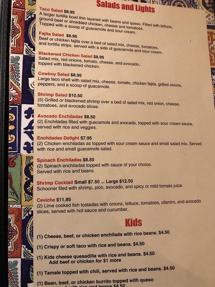 Menu at Villa Del Sol Mexican Restaurant, Azle