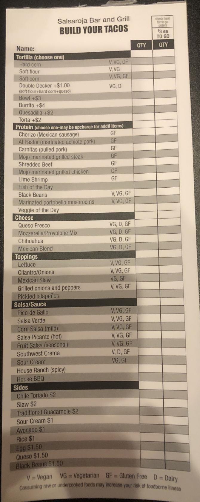 Menu at Salsaroja Bar and Grill, Wooster