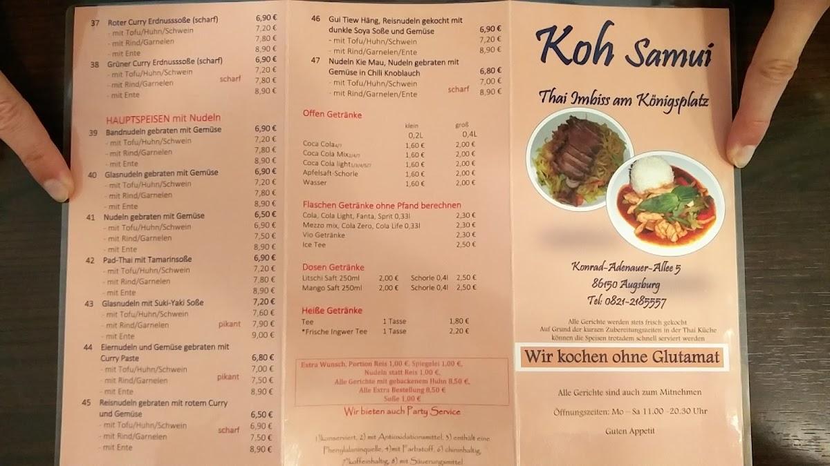 Speisekarte von Koh Samui Thailändische Spezialitäten restaurant Augsburg