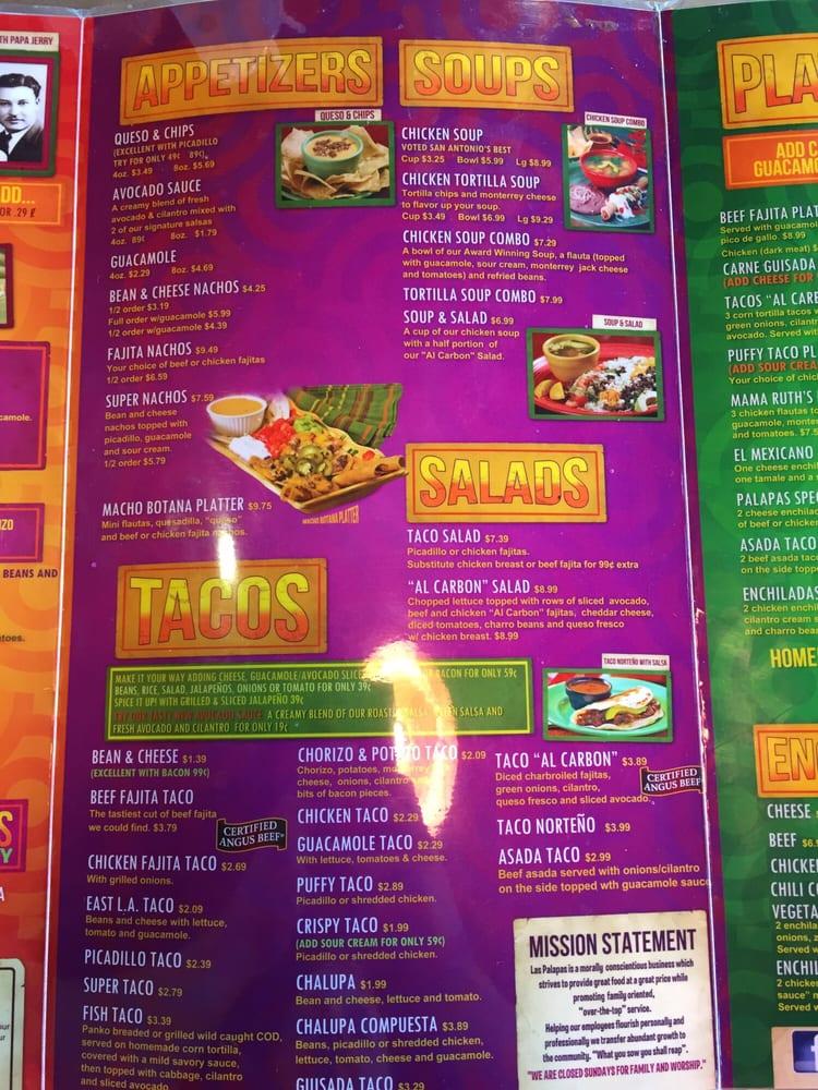 Menu at Las Palapas - Town Center restaurant, New Braunfels