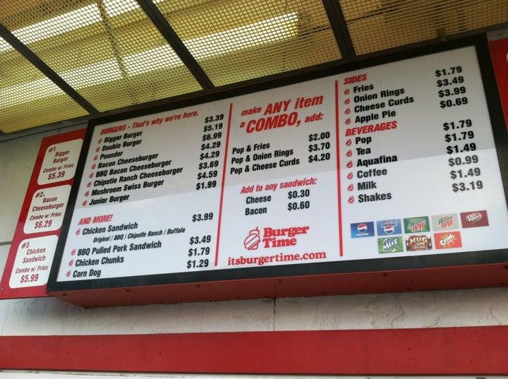 Menu at Its Burger Time Grand Forks restaurant, Grand Forks, Demers Ave