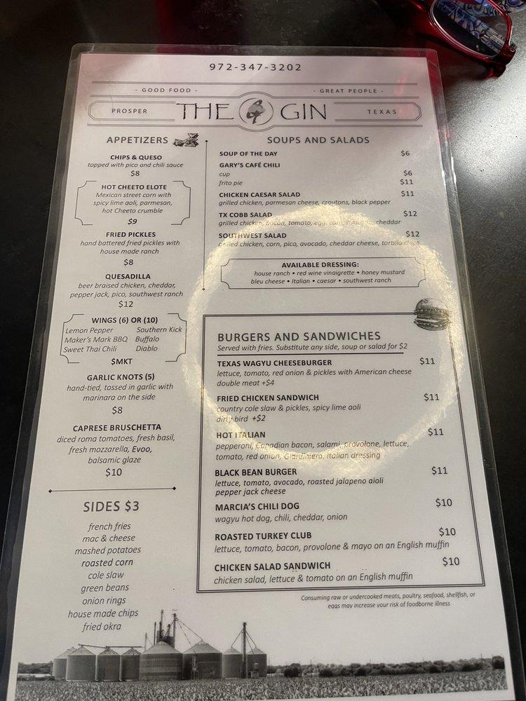 Menu at The Gin pub & bar, Prosper, 204 W Broadway St