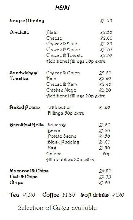 Menu At Coatbridge Craft Centre Cafe, Coatbridge