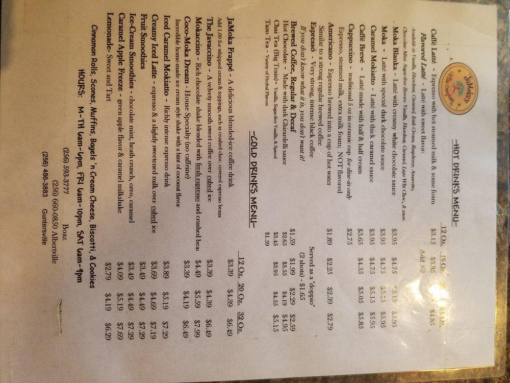 Menu at Jamokas Coffee Co cafe, Boaz