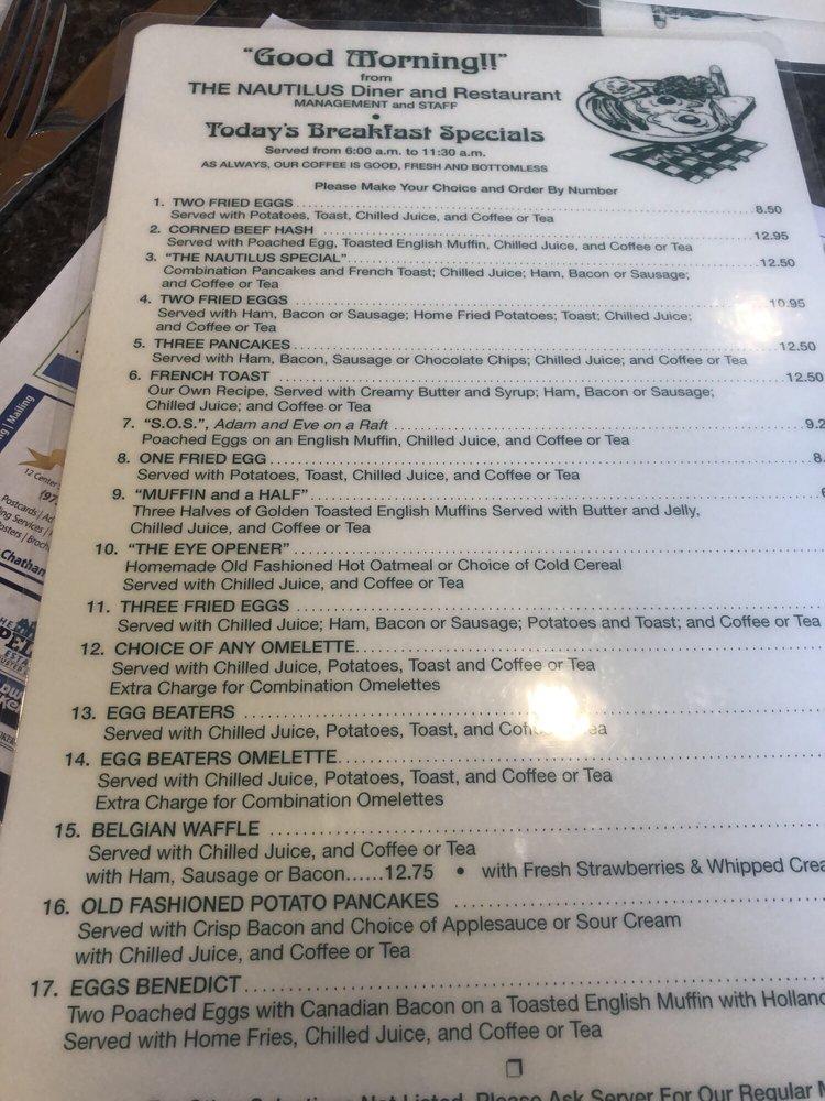 Menu at Nautilus Diner restaurant, Madison