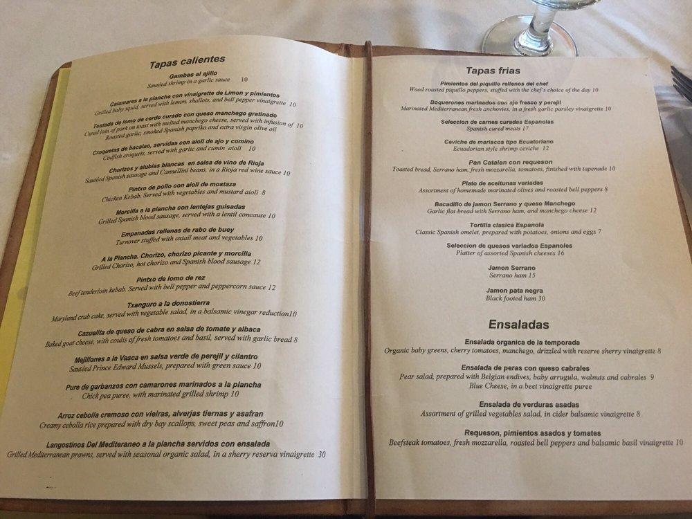 Menu at Paella Tapas Wine Bar Restaurant, Norwalk