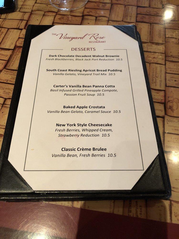 Menu at The Vineyard Rose Restaurant, Temecula, Rancho California Rd