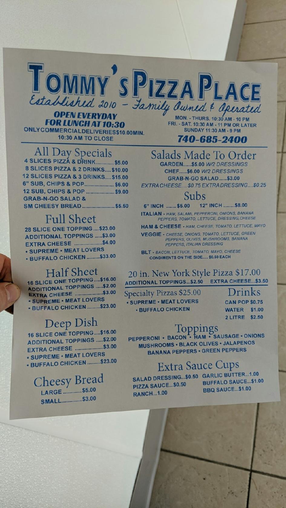 Menu At Tommy S Pizza Pizzeria Byesville East   R64c Tommys Pizza Menu 2022 10 